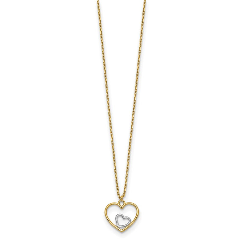 14K Yellow & Rhodium W/Rhodium Heart In Necklace