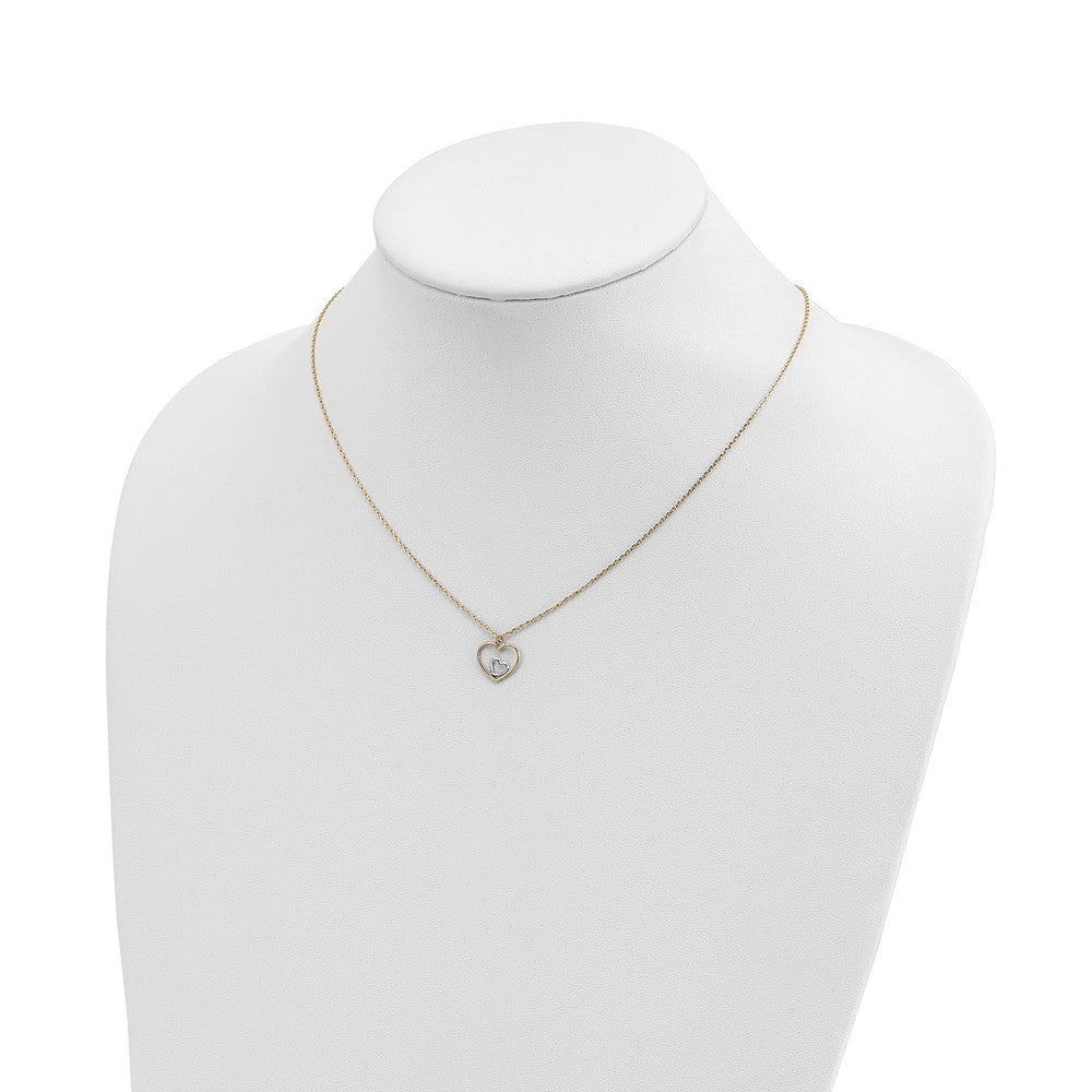 14K Yellow & Rhodium W/Rhodium Heart In Necklace
