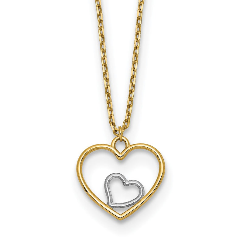 14K Yellow & Rhodium W/Rhodium Heart In Necklace