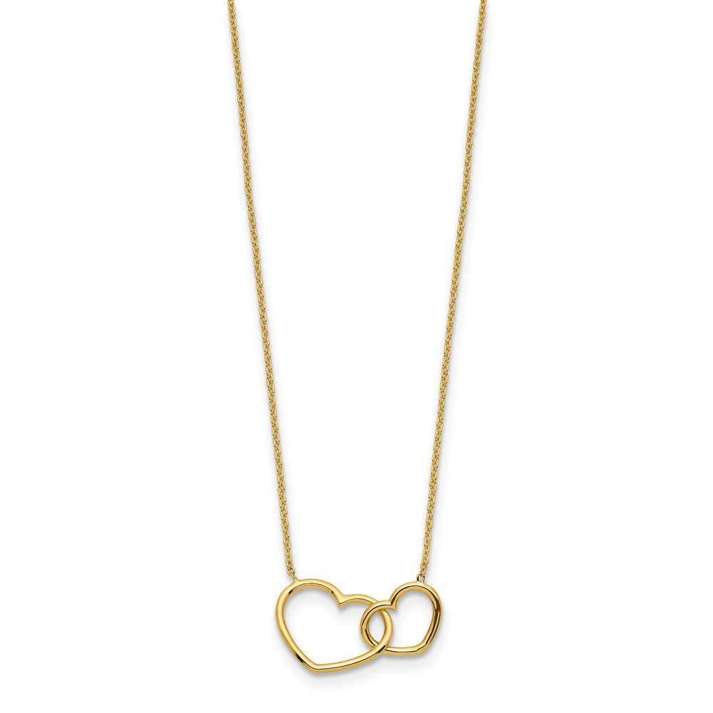 14K Yellow Gold Polished Double Heart Necklace