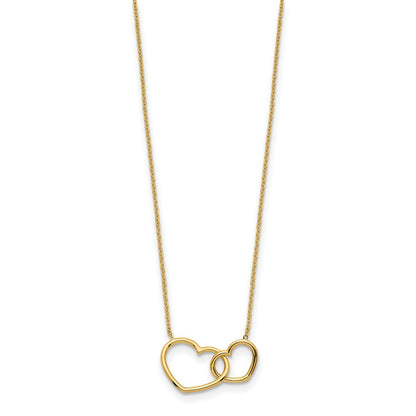 14K Yellow Gold Polished Double Heart Necklace