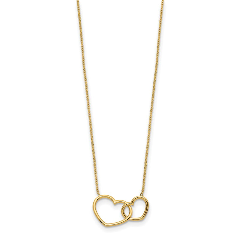 14K Yellow Gold Polished Double Heart Necklace