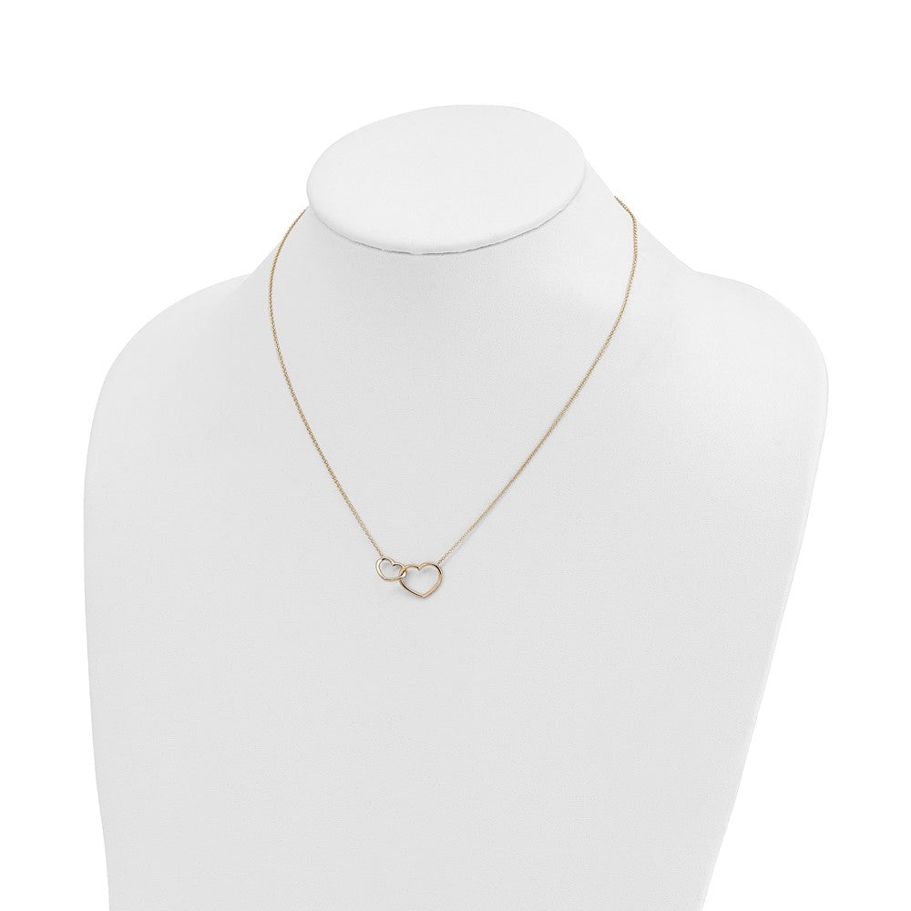 14K Yellow Gold Polished Double Heart Necklace
