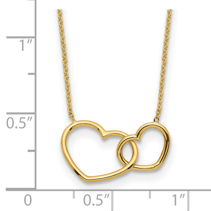 14K Yellow Gold Polished Double Heart Necklace