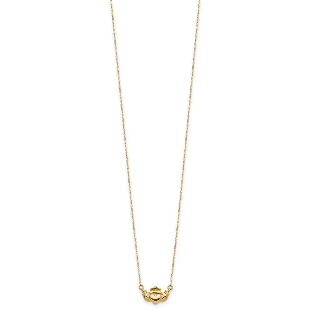 14K Yellow Gold Polished Claddagh 17 Inch Necklace