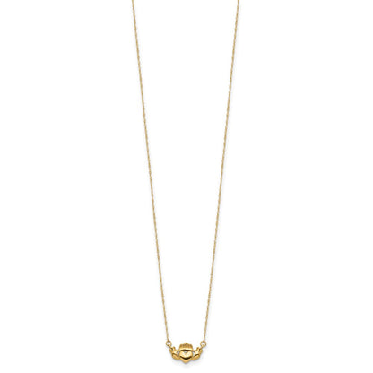 14K Yellow Gold Polished Claddagh 17 Inch Necklace