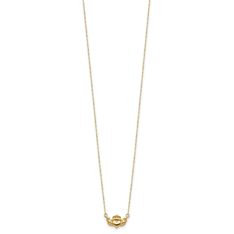 14K Yellow Gold Polished Claddagh 17 Inch Necklace