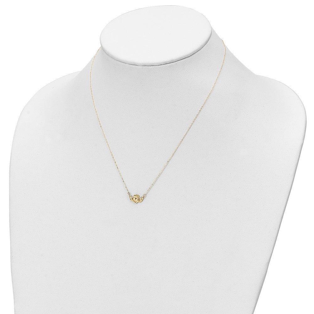 14K Yellow Gold Polished Claddagh 17 Inch Necklace