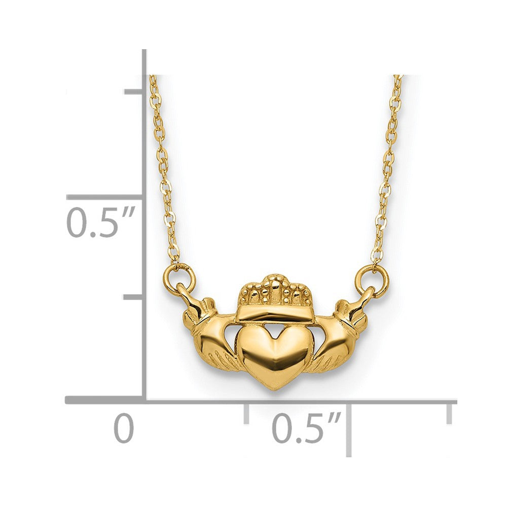 14K Yellow Gold Polished Claddagh 17 Inch Necklace