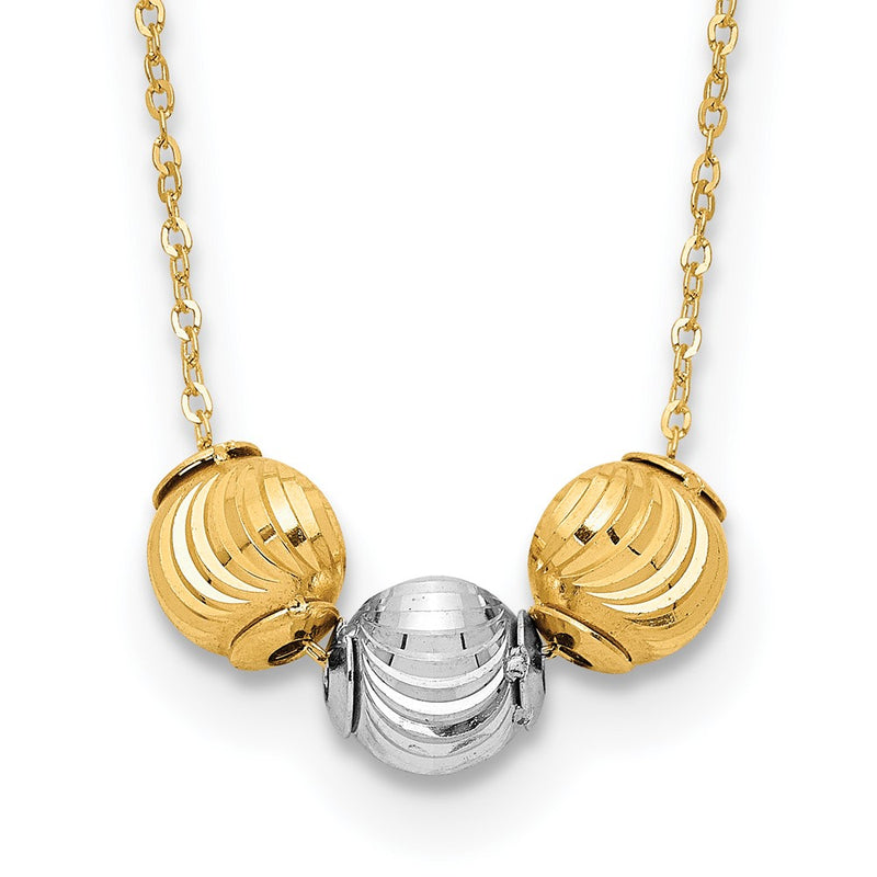 14K Two-Tone Polished D/C Beads 17In Necklace