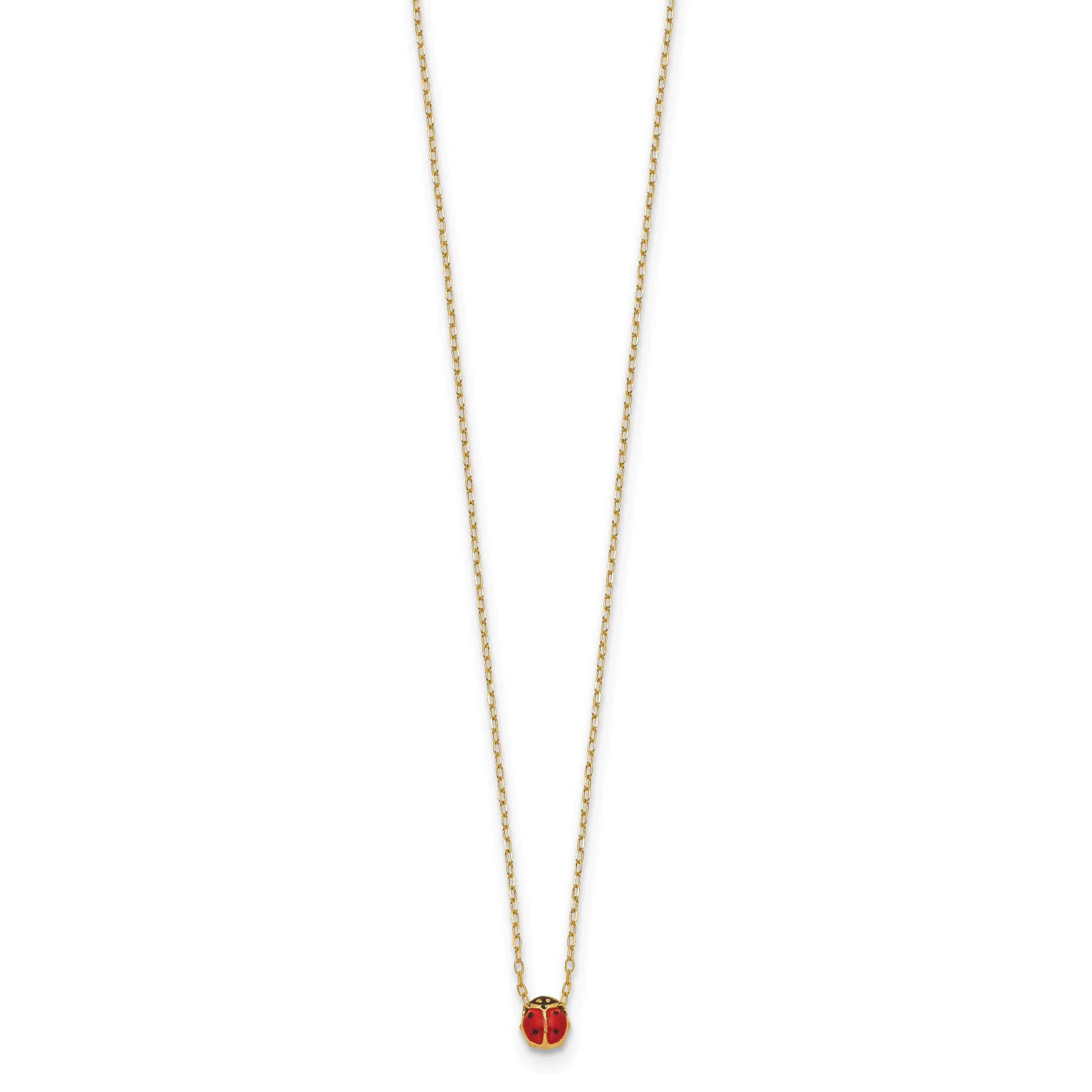 14K Yellow Gold Polished Enameled Small Ladybug 16.5In Necklace