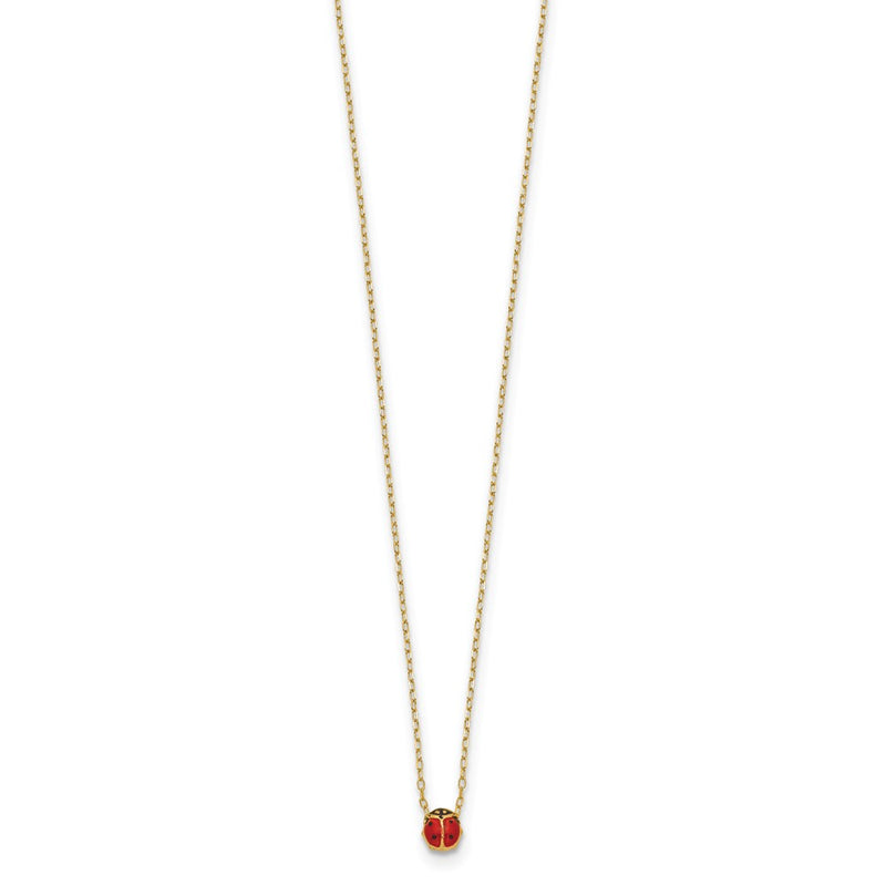 14K Yellow Gold Polished Enameled Small Ladybug 16.5In Necklace