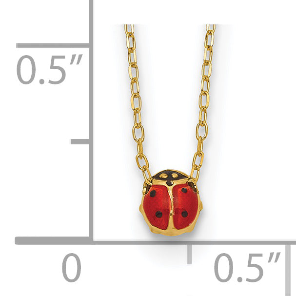 14K Yellow Gold Polished Enameled Small Ladybug 16.5In Necklace
