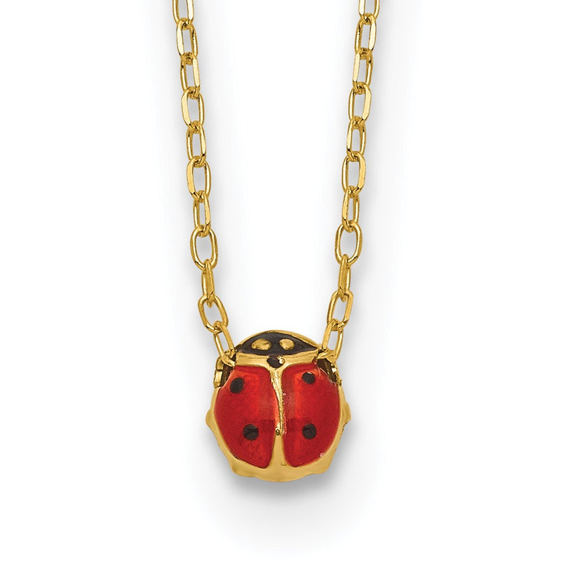 14K Yellow Gold Polished Enameled Small Ladybug 16.5In Necklace