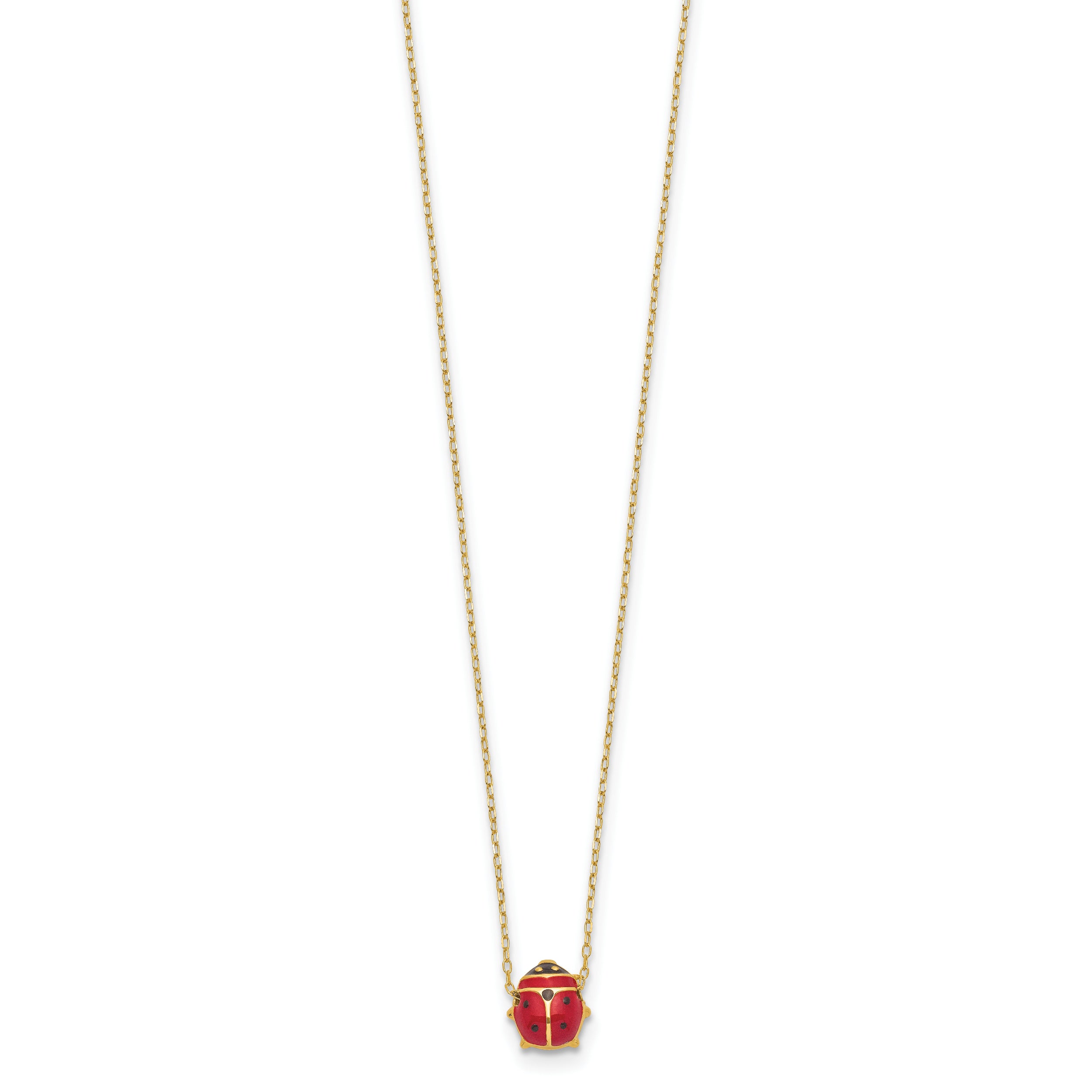 14K Yellow Gold Polished Enameled Large Ladybug 16.5In Necklace
