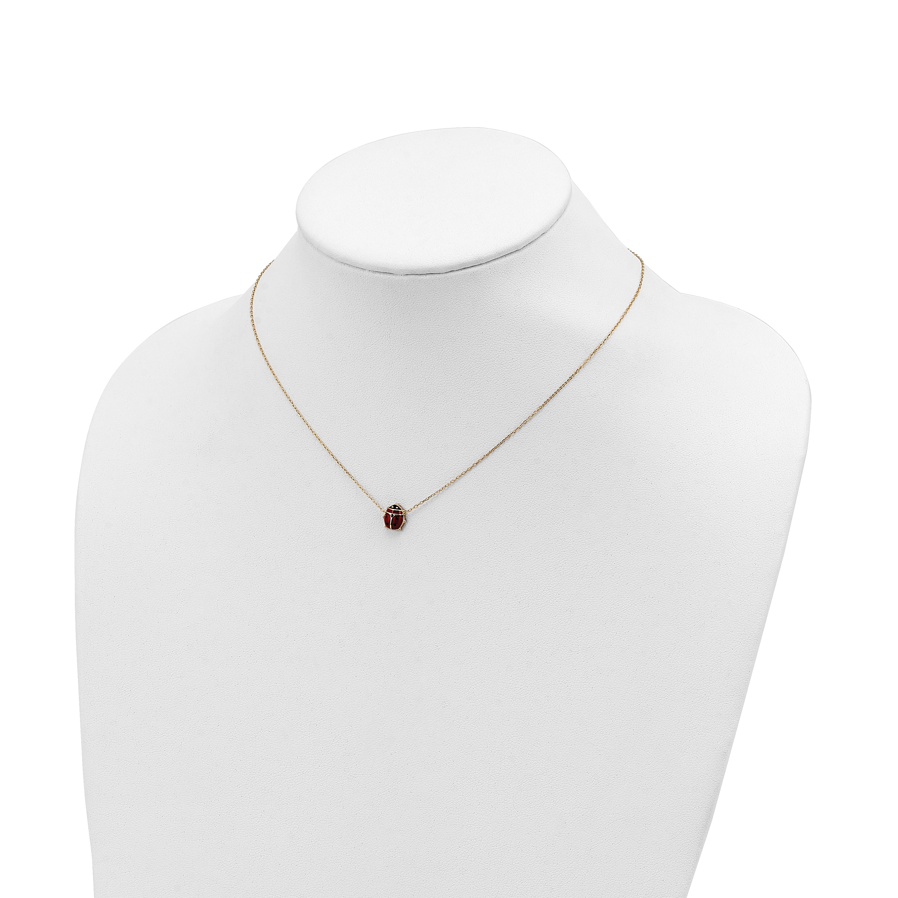 14K Yellow Gold Polished Enameled Large Ladybug 16.5In Necklace