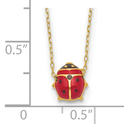 14K Yellow Gold Polished Enameled Large Ladybug 16.5In Necklace