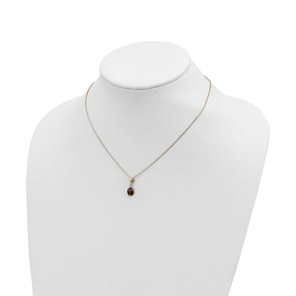 14K Yellow Gold Polished Enameled Flower With Ladybug 16.5In Necklace