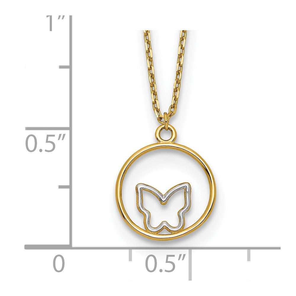 14K Yellow & Rhodium W/Rhodium Butterfly In Circle Necklace