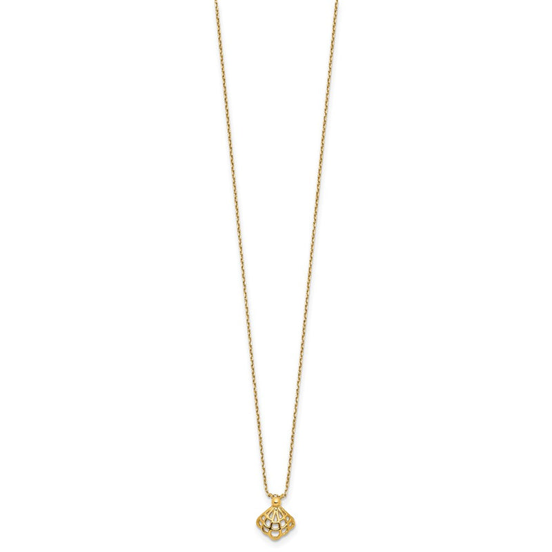 14K Yellow Gold Polished Seashell W/1.25 In Ext Necklace