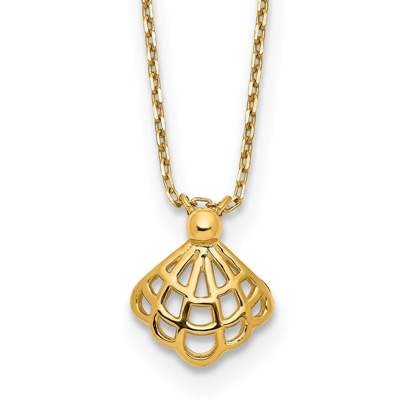 14K Yellow Gold Polished Seashell W/1.25 In Ext Necklace