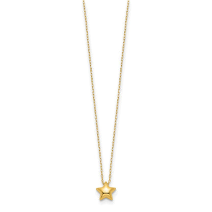 14K Yellow Gold Polished Puffed Star 16.5In Necklace