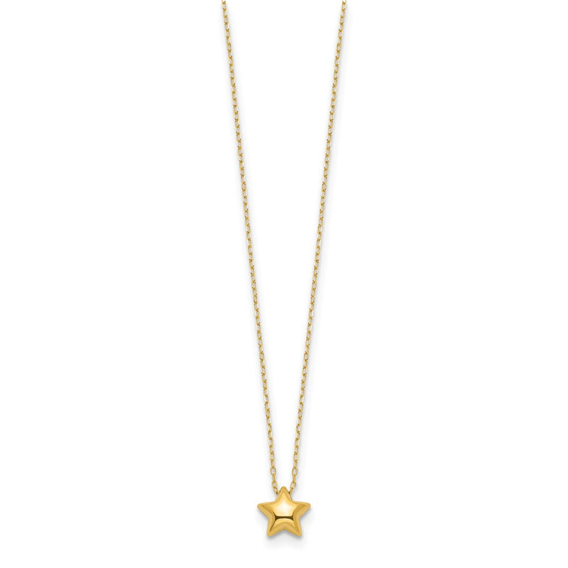 14K Yellow Gold Polished Puffed Star 16.5In Necklace