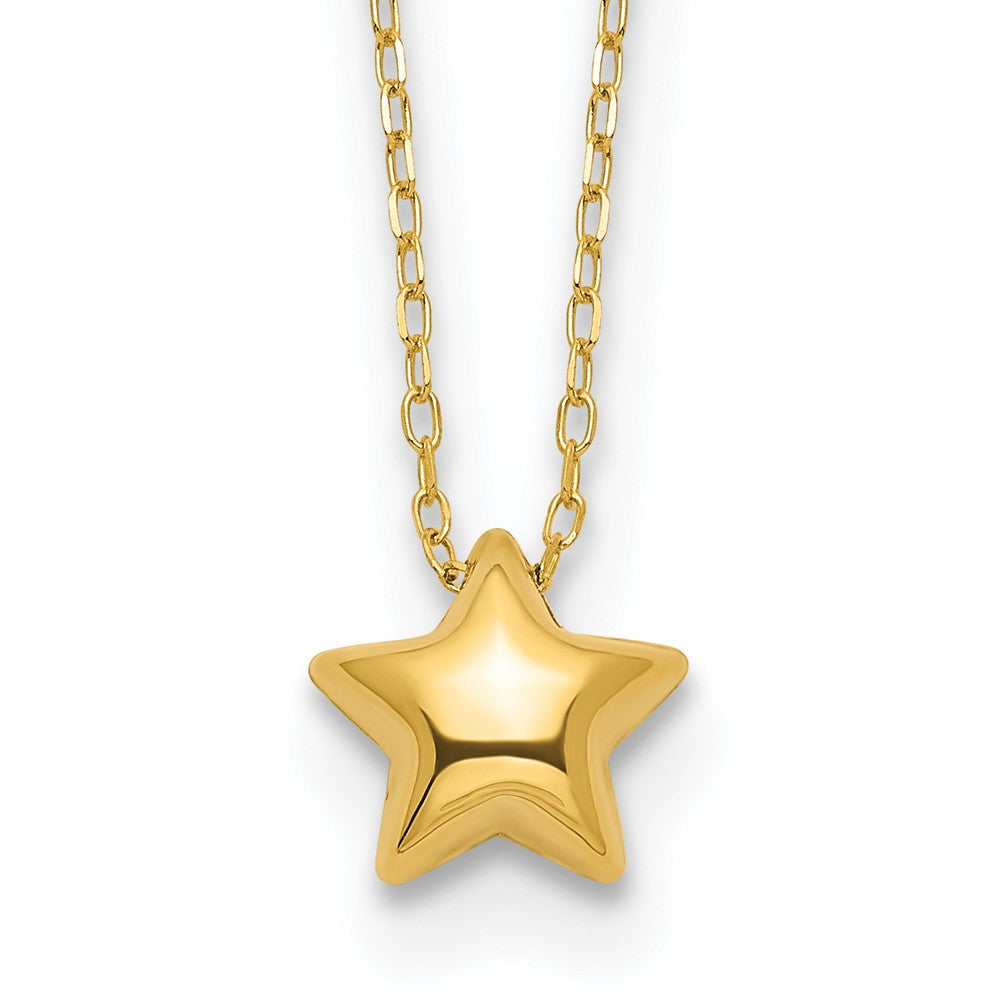 14K Yellow Gold Polished Puffed Star 16.5In Necklace