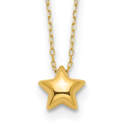 14K Yellow Gold Polished Puffed Star 16.5In Necklace