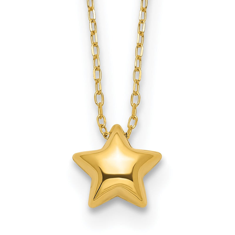 14K Yellow Gold Polished Puffed Star 16.5In Necklace