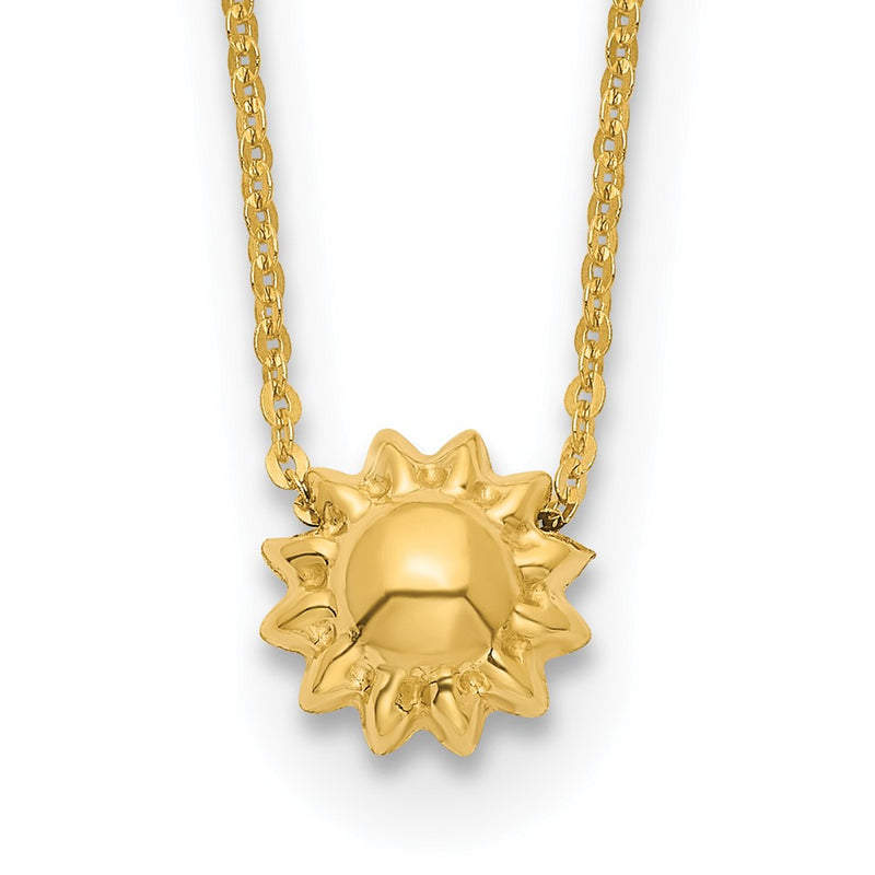 14K Yellow Gold Polished Puffed Sun 16.5In Necklace