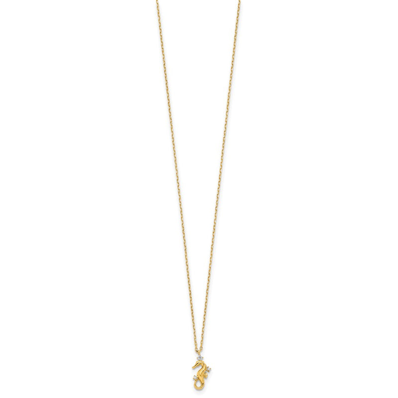 14K Yellow Gold Polished Cz Seahorse W/1.25 In Ext Necklace