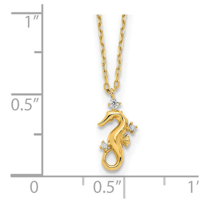 14K Yellow Gold Polished Cz Seahorse W/1.25 In Ext Necklace