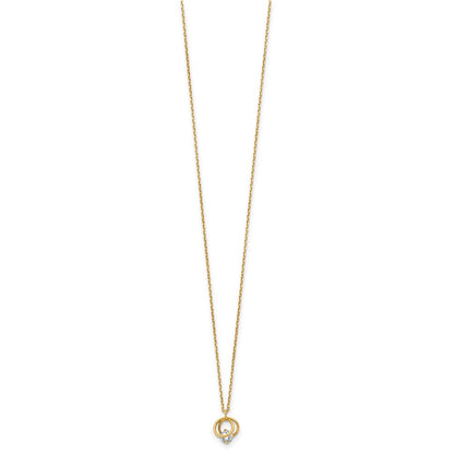 14K Yellow Gold Polished Cz Double Circle 15In W/1In Ext Necklace