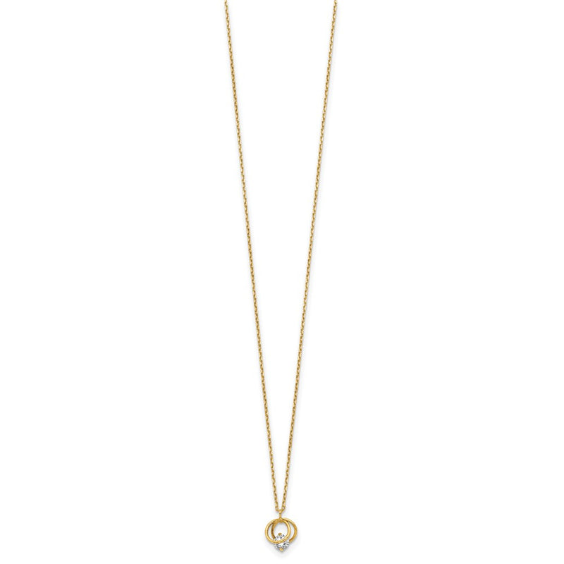14K Yellow Gold Polished Cz Double Circle 15In W/1In Ext Necklace