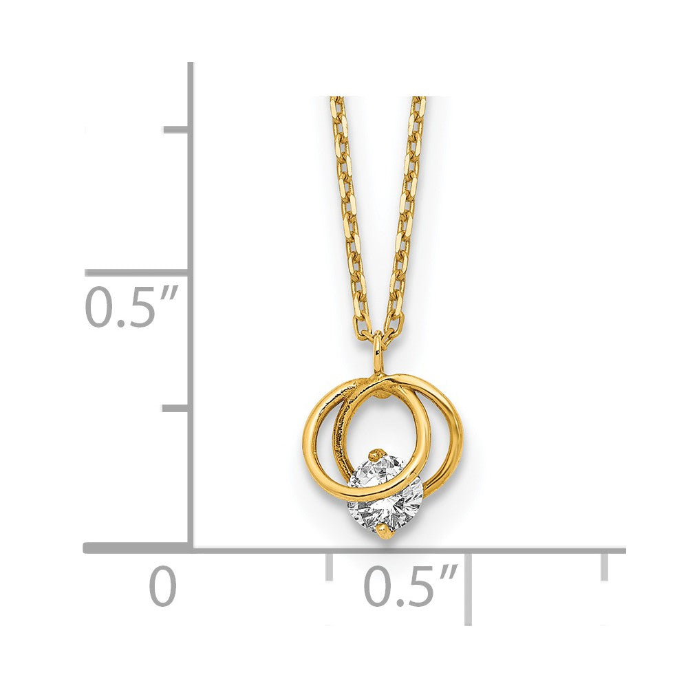 14K Yellow Gold Polished Cz Double Circle 15In W/1In Ext Necklace