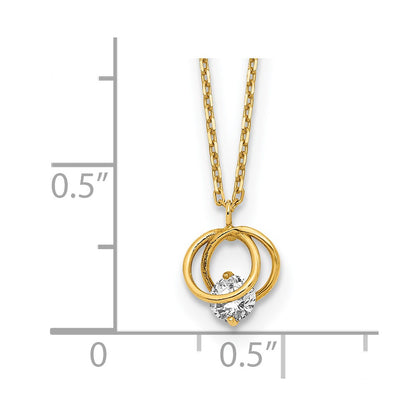 14K Yellow Gold Polished Cz Double Circle 15In W/1In Ext Necklace