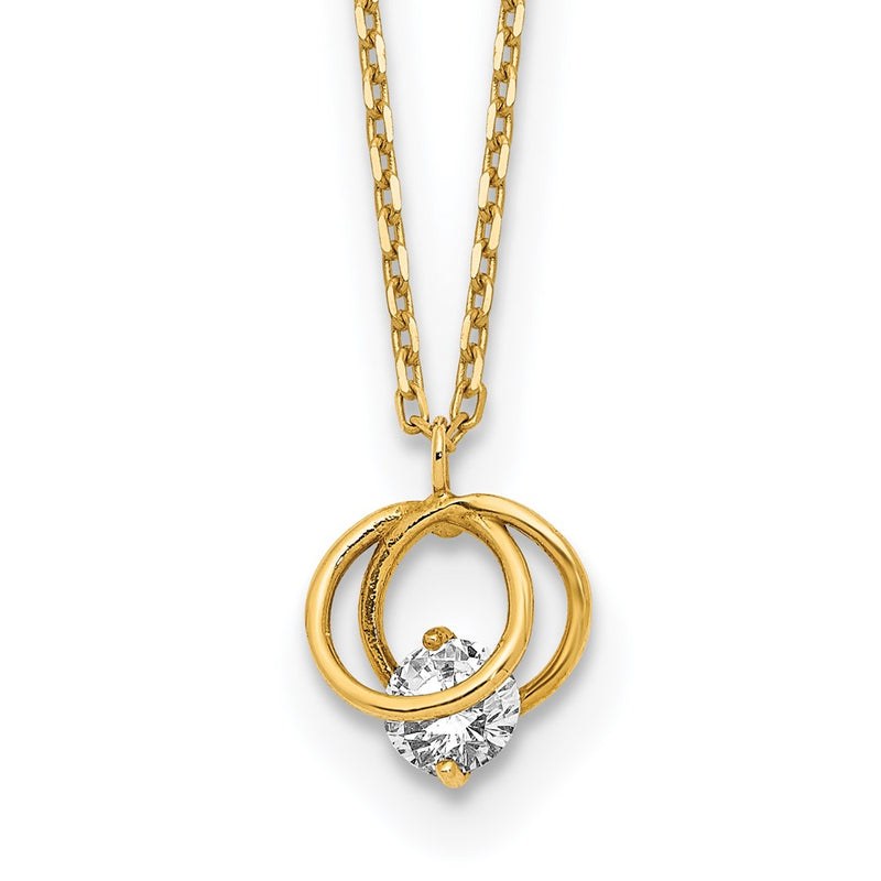 14K Yellow Gold Polished Cz Double Circle 15In W/1In Ext Necklace