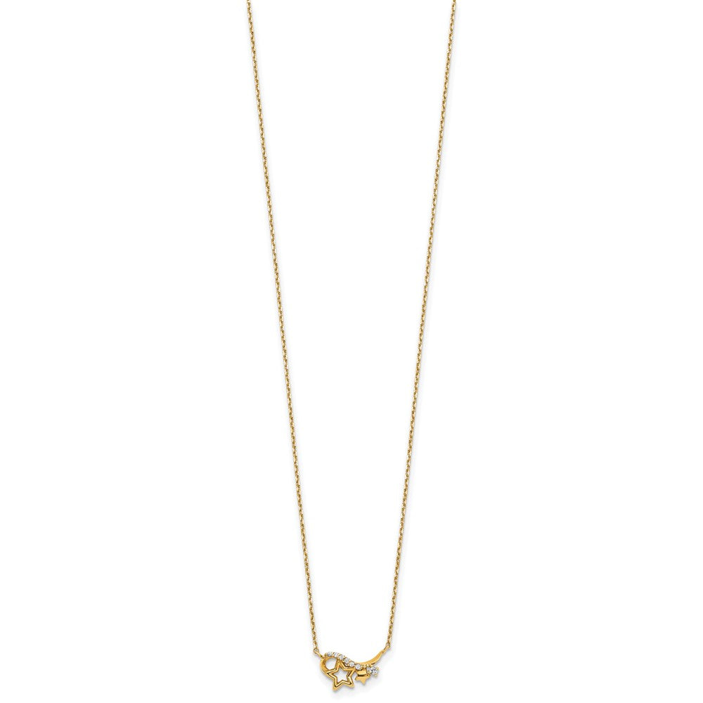 14K Yellow Gold Polished Cz Star 15In W/1In Ext Necklace