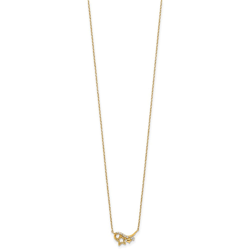 14K Yellow Gold Polished Cz Star 15In W/1In Ext Necklace