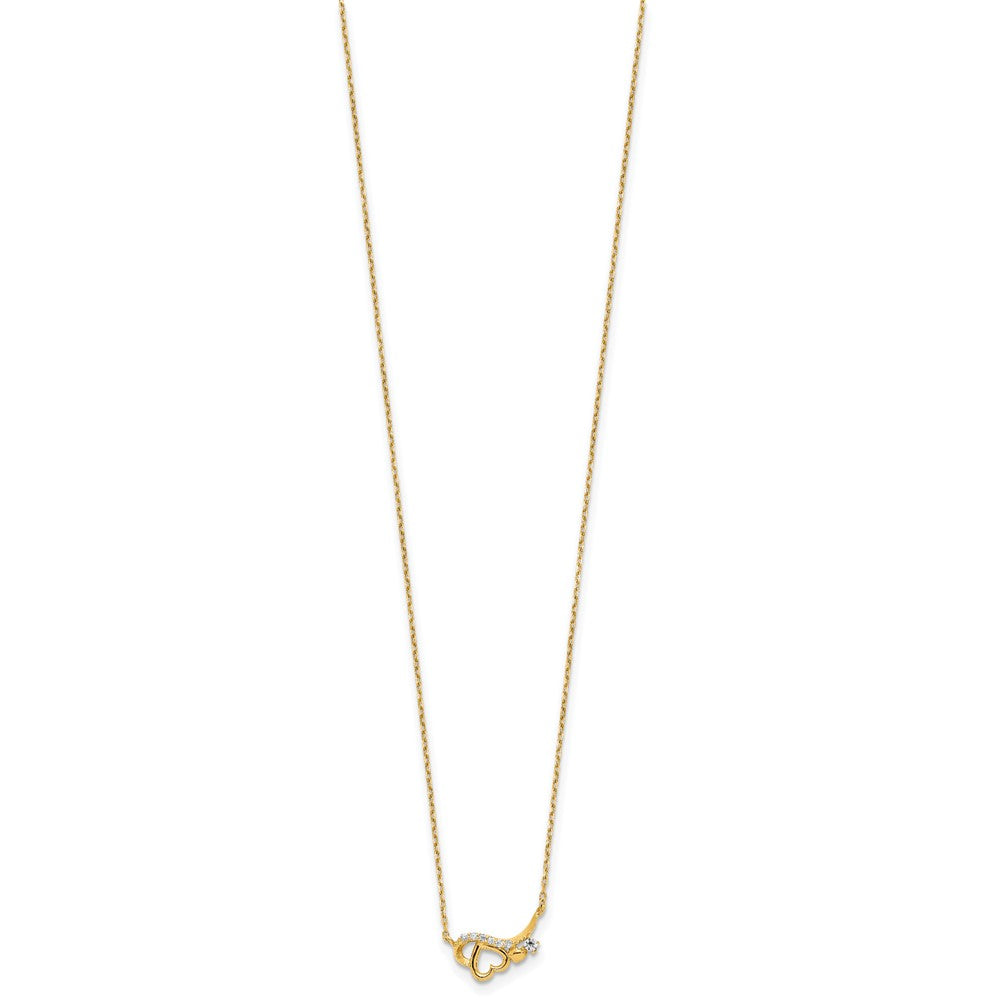 14K Yellow Gold Polished Cz Heart W/1.25 In Ext Necklace
