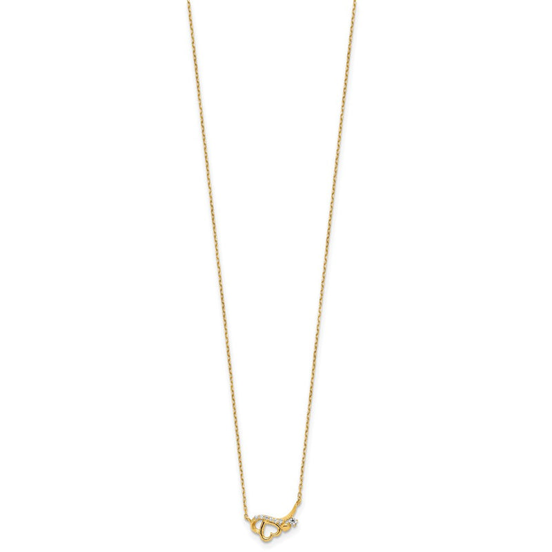 14K Yellow Gold Polished Cz Heart W/1.25 In Ext Necklace