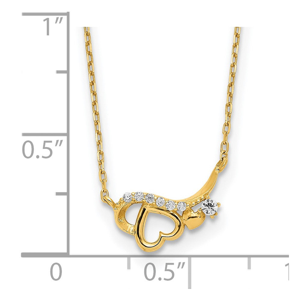 14K Yellow Gold Polished Cz Heart W/1.25 In Ext Necklace