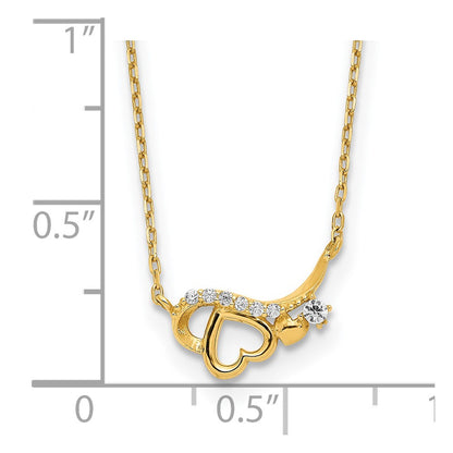 14K Yellow Gold Polished Cz Heart W/1.25 In Ext Necklace