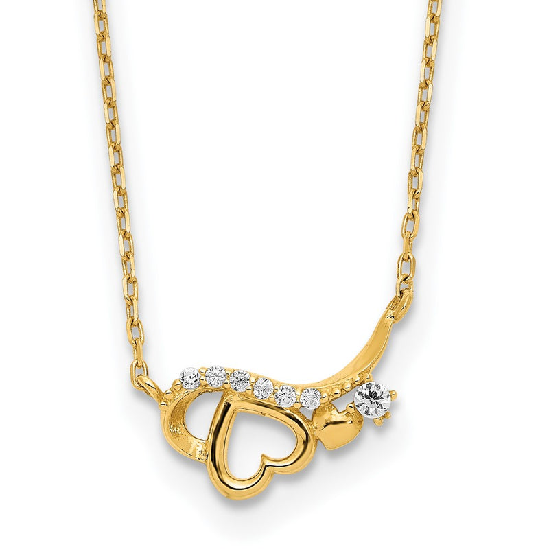 14K Yellow Gold Polished Cz Heart W/1.25 In Ext Necklace