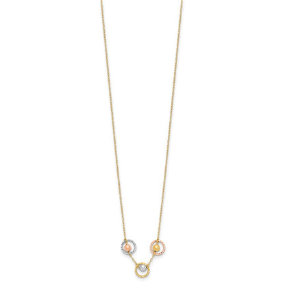 14K Tri-Color Polished D/C 3 Circle Beads Necklace