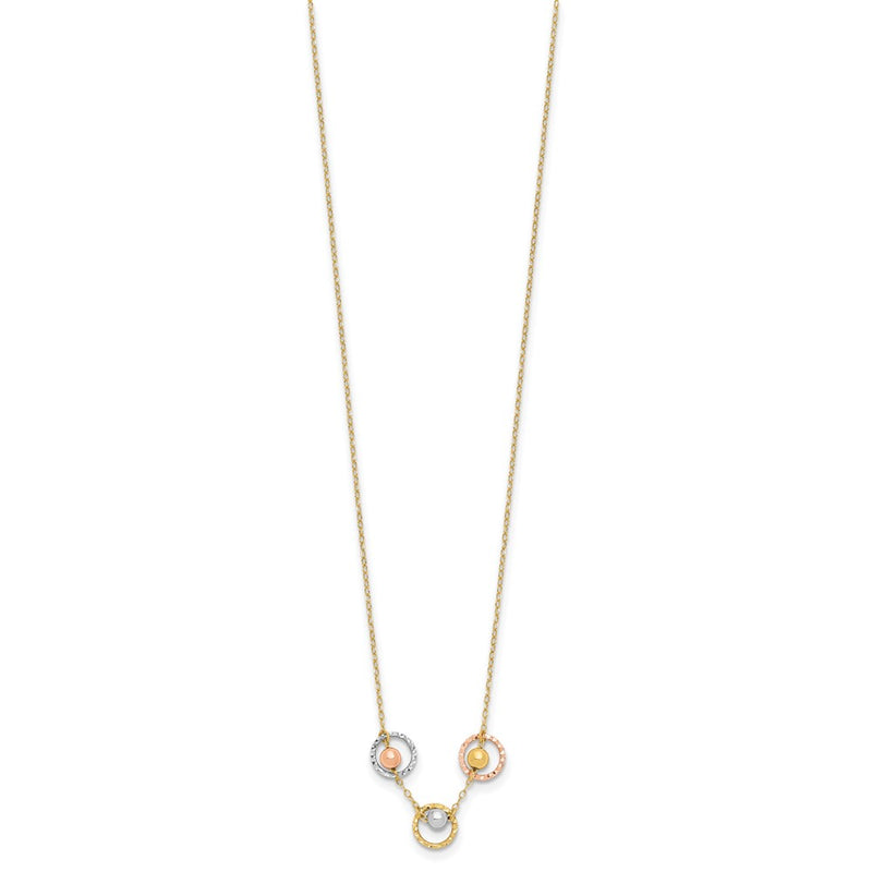 14K Tri-Color Polished D/C 3 Circle Beads Necklace