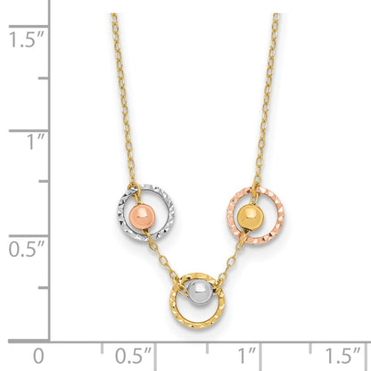 14K Tri-Color Polished D/C 3 Circle Beads Necklace
