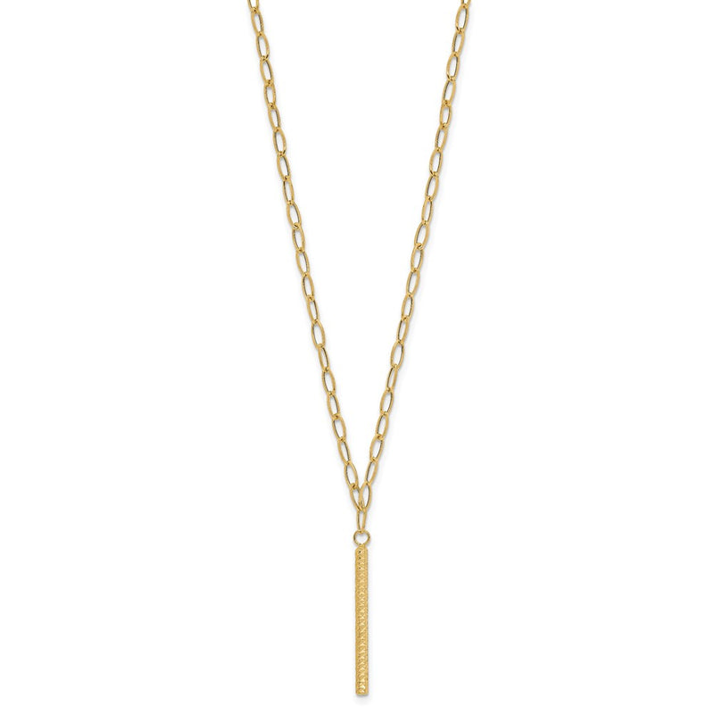 14K Yellow Gold Polished Oval Link D/C Bar Necklace