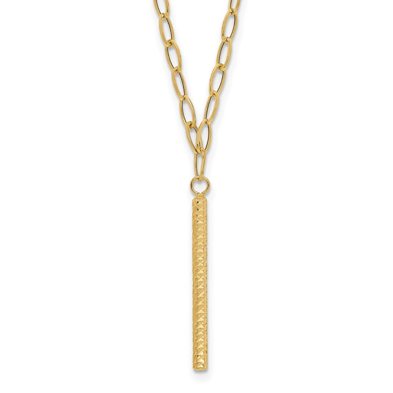 14K Yellow Gold Polished Oval Link D/C Bar Necklace